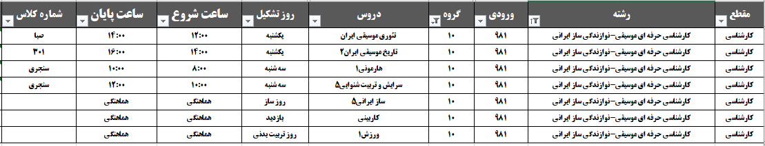 کارشناسی ساز ایرانی مرتبط تکمیل ظرفیت